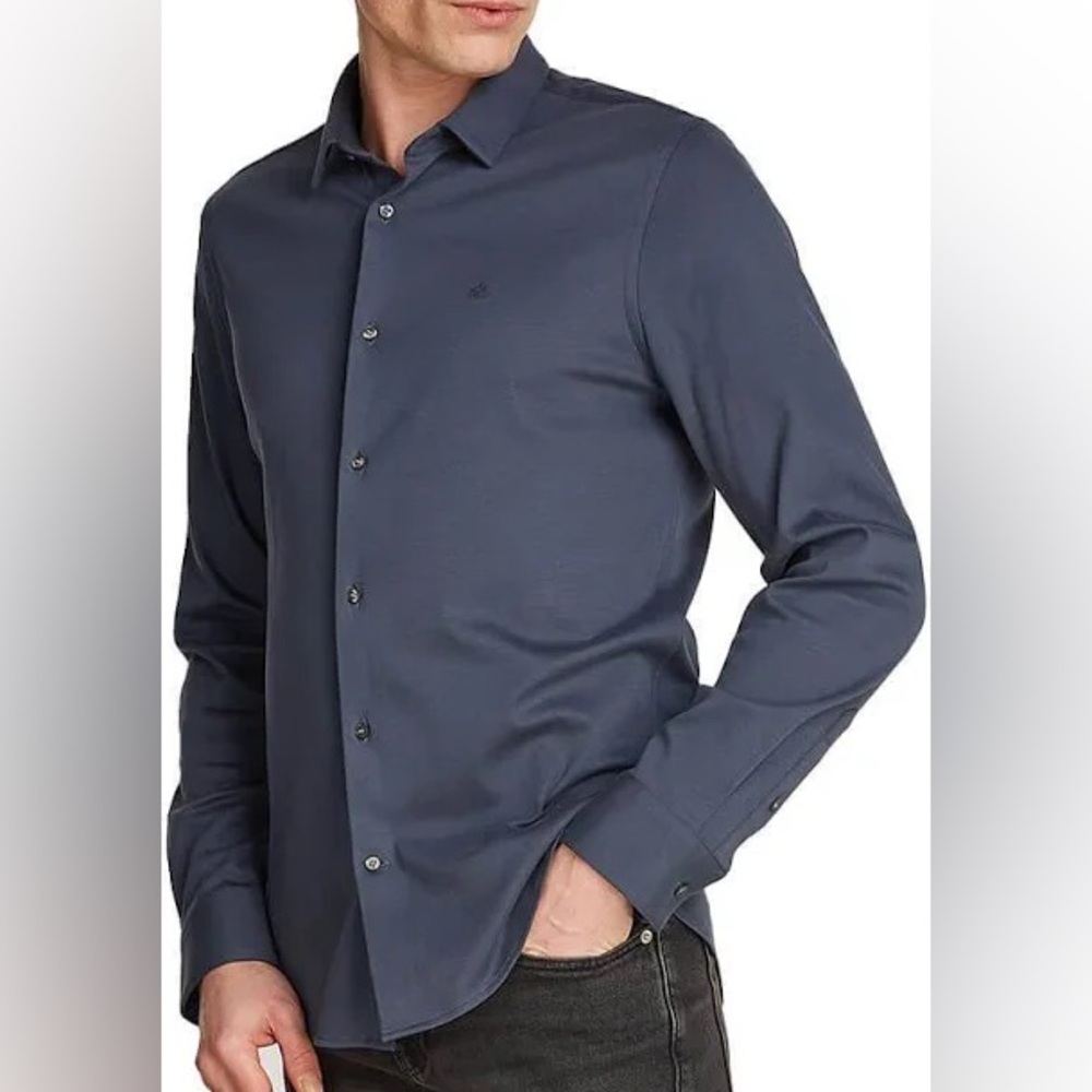Calvin Klein Men’s Navy Smooth Liquid Touch Jersey Shirt - Large